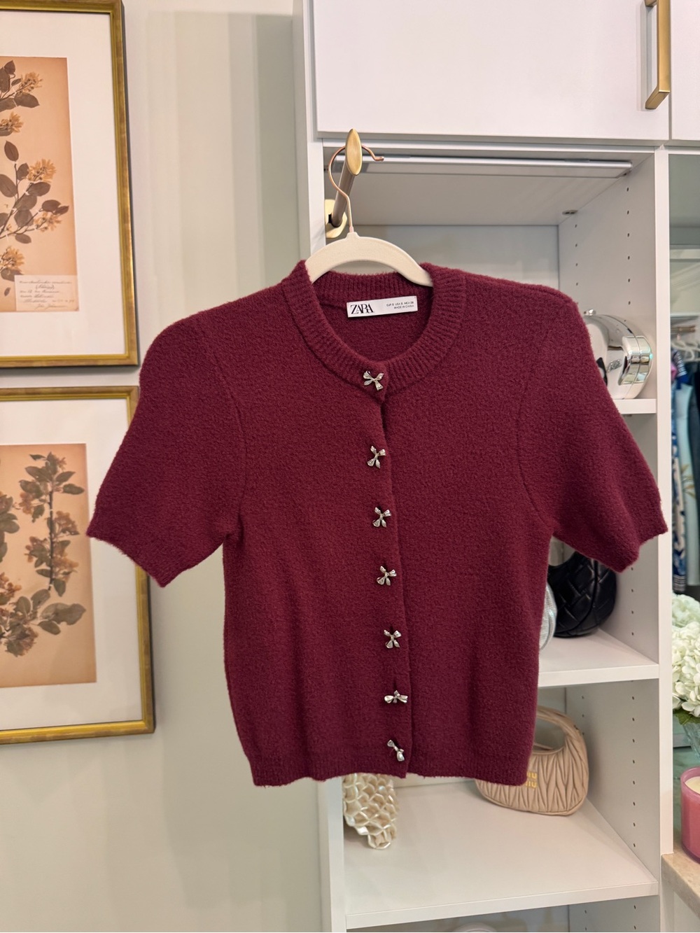 Zara Short Sleeve Knit Cardigan - Burgundy